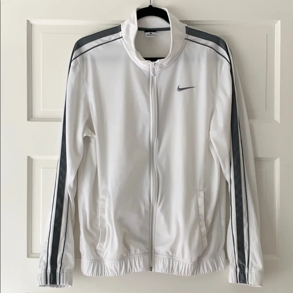 Nike track jacket white w/gray stripes - Picture 1 of 8